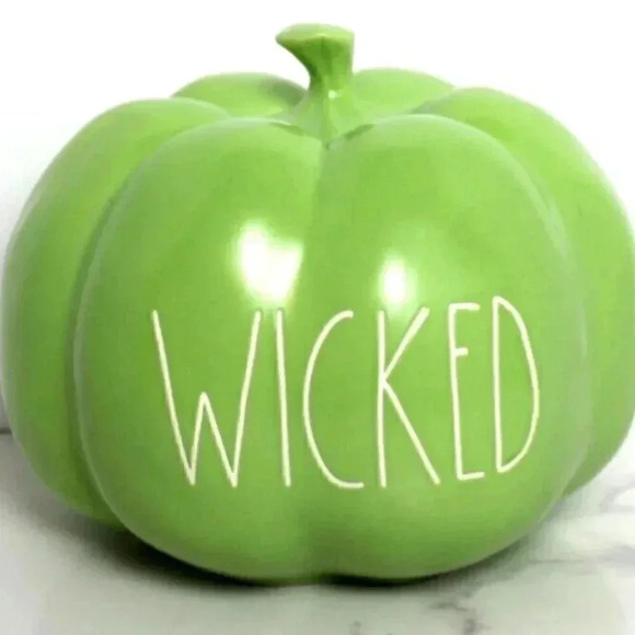 Rae Dunn Medium "Wicked" GREEN Pumpkin Halloween w/ White Letters Room Decor - Picture 1 of 3